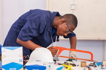 Trainee tradeworker in the construction industry in Ghana at a workshop