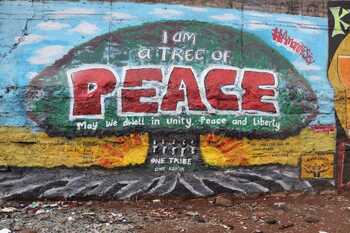 A mural painting of a “peace tree”.