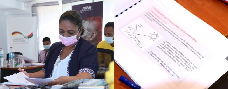 A woman taking part in training for solar power specialists.