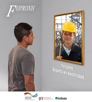Advertising campaign: A young man sees himself as an electrician. © GIZ-INBAS