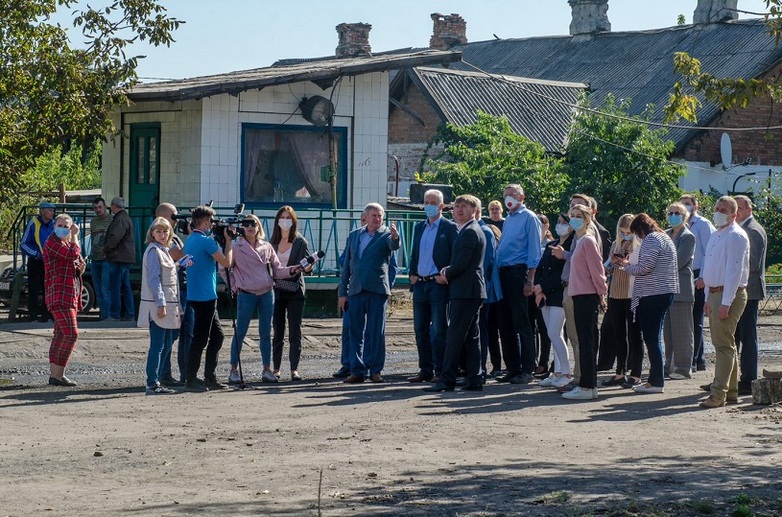 Visitors at the Myrnohrad mine in eastern Ukraine