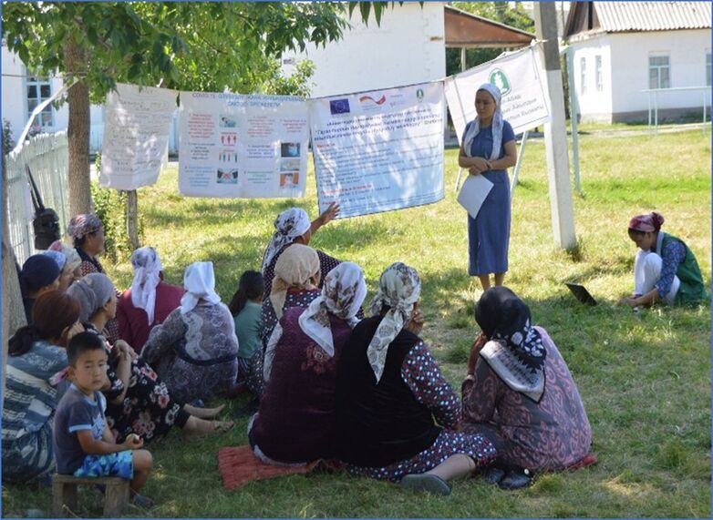 Women in Bagysh village, Suzak district discuss problems in their community during the focus group discussion (FGD).