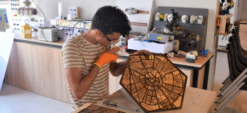 A young founder at work in the innovation center.