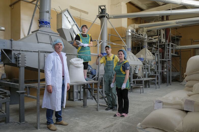 Employees in a large bakery.