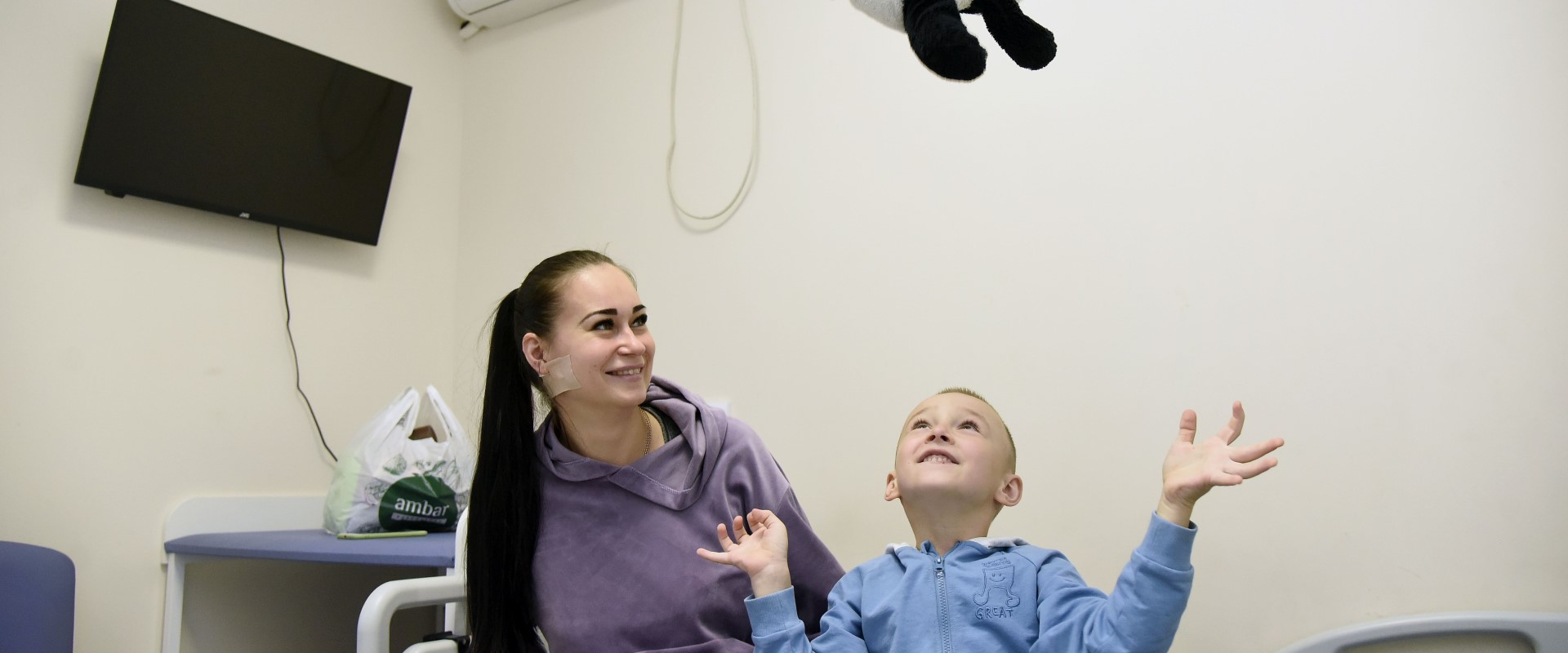 Woman and child in hospital